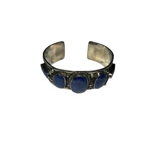Iris Apfel & Bajalia Lapis Lazuli Bracelet Blue Oval Sterling Plated Bangle
